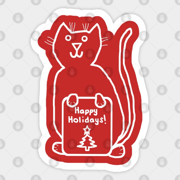 White Line Cute Christmas Kitty Cat says Happy Holidays Sticker by ellenhenryart